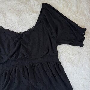 Torrid 5X Black Eyelet Peplum Babydoll Top Smocked Blouse Plus Size NWT New Y2K
